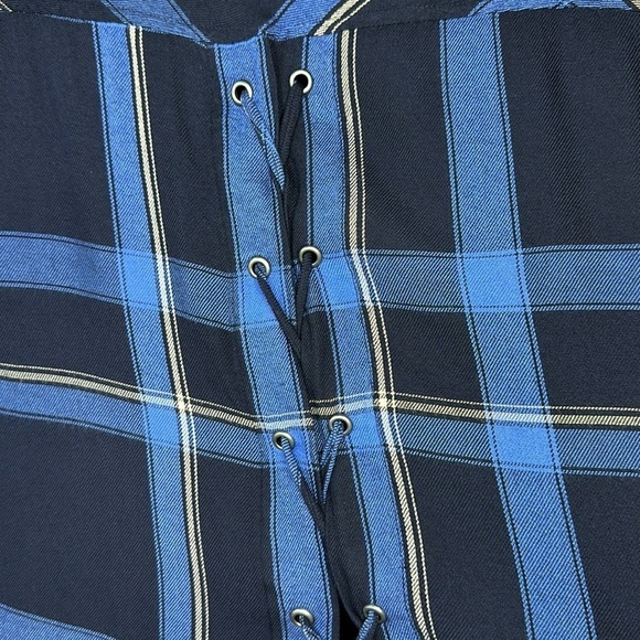 Anthropologie Cloth & Stone Blue Plaid Lace Up Back Flannel Shirt Size Medium - Picture 6 of 11